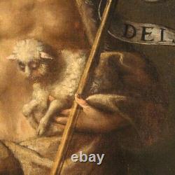 Ancient Religious Painting Saint John Baptiste Painted Oil On Canvas 17th Century