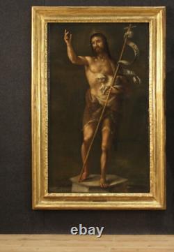 Ancient Religious Painting Saint John Baptiste Painted Oil On Canvas 17th Century