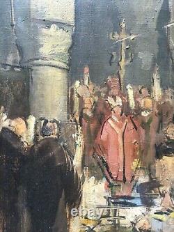 Ancient Religious Painting Signed And Dated 1893, Oil On Canvas, 19th Black Mass