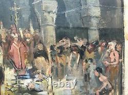 Ancient Religious Painting Signed And Dated 1893, Oil On Canvas, 19th Black Mass