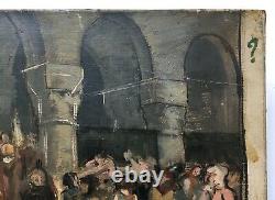 Ancient Religious Painting Signed And Dated 1893, Oil On Canvas, 19th Black Mass