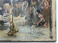 Ancient Religious Painting Signed And Dated 1893, Oil On Canvas, 19th Black Mass