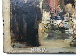 Ancient Religious Painting Signed And Dated 1893, Oil On Canvas, 19th Black Mass