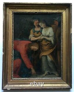 Ancient Religious Table, Oil On Canvas, 18th Or Before, Ancient Frame