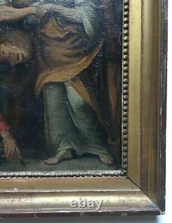 Ancient Religious Table, Oil On Canvas, 18th Or Before, Ancient Frame