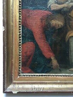 Ancient Religious Table, Oil On Canvas, 18th Or Before, Ancient Frame