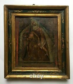 Ancient Religious Table, Oil On Zinc, Spanish School, 18th Or Before
