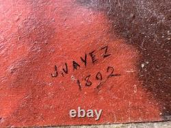 Ancient Renaissance portrait signed J. Javez 1892 Oil on panel