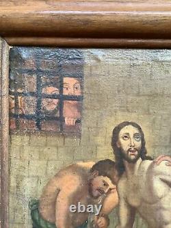 Ancient Seventeenth Century Painting The Arrestation Of Christ Oil On Canvas To Restore