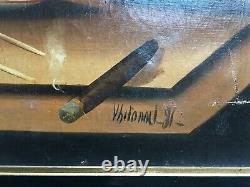 Ancient Signed Painting, Dated 81, Oil On Canvas, Still Life With Cigar, Late 19th Century
