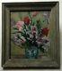 Ancient Signed Painting, Oil On Panel, Still Life, Flowers, Mid-20th