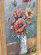 Ancient Signed Tableau. Bouquet Of Flowers. Oil Painting On Cardboard.