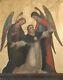 Ancient Superb Religious Painting Xix Th Saint Thomas Aquinas Angels Archangels