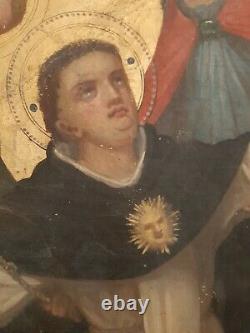 Ancient Superb Religious Painting XIX Th Saint Thomas Aquinas Angels Archangels