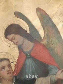 Ancient Superb Religious Painting XIX Th Saint Thomas Aquinas Angels Archangels