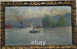 Ancient Table Around 1900 Marine Oil On Board Seine Maritime Signed