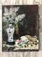 Ancient Table, Japanese Vase With Flowers, Oil On Canvas 19th Century