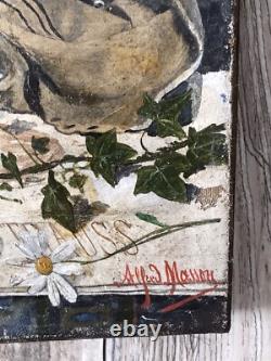 Ancient Table, Japanese Vase with Flowers, Oil on Canvas 19th Century