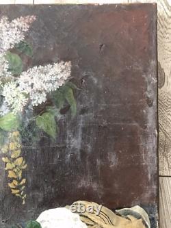Ancient Table, Japanese Vase with Flowers, Oil on Canvas 19th Century