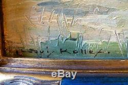 Ancient Table. Landscape. Oil On Framed Wood Panel. Signed Louis Rollet