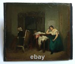 Ancient Table, Oil On Fine Cardboard, Indoor Scene, Late 19th Century