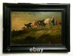 Ancient Table, Oil On Panel, Cow Keepers, 19th Or Before