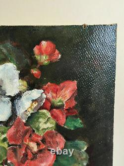 Ancient Table Oil On Panel To Define (xixe-s) Still Life To Flowers