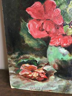 Ancient Table Oil On Panel To Define (xixe-s) Still Life To Flowers