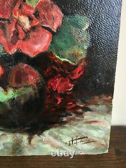 Ancient Table Oil On Panel To Define (xixe-s) Still Life To Flowers