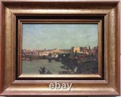 Ancient Table Orientalist Landscape 19th Century Oil on Parquet Panel