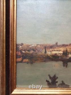 Ancient Table Orientalist Landscape 19th Century Oil on Parquet Panel