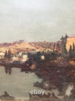 Ancient Table Orientalist Landscape 19th Century Oil on Parquet Panel