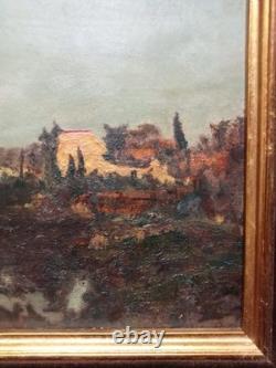 Ancient Table Orientalist Landscape 19th Century Oil on Parquet Panel