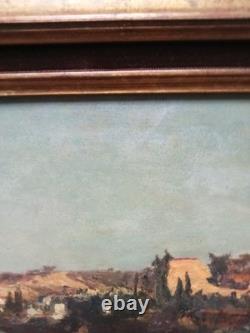 Ancient Table Orientalist Landscape 19th Century Oil on Parquet Panel