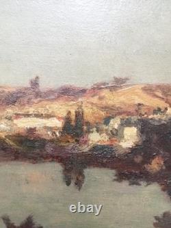 Ancient Table Orientalist Landscape 19th Century Oil on Parquet Panel