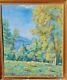 Ancient Table Signed Animated Landscape Oil Painting On Isorel Panel