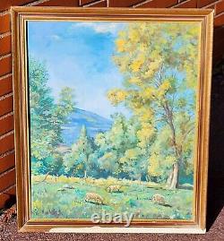 Ancient Table Signed Animated Landscape Oil Painting on Isorel Panel