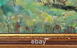 Ancient Table Signed Animated Landscape Oil Painting on Isorel Panel