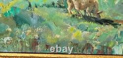 Ancient Table Signed Animated Landscape Oil Painting on Isorel Panel