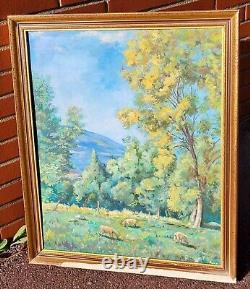 Ancient Table Signed Animated Landscape Oil Painting on Isorel Panel