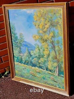 Ancient Table Signed Animated Landscape Oil Painting on Isorel Panel