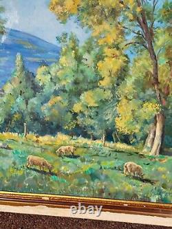 Ancient Table Signed Animated Landscape Oil Painting on Isorel Panel