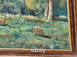 Ancient Table Signed Animated Landscape Oil Painting on Isorel Panel