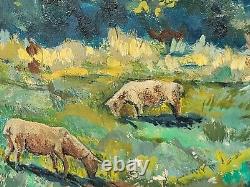 Ancient Table Signed Animated Landscape Oil Painting on Isorel Panel