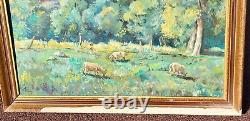 Ancient Table Signed Animated Landscape Oil Painting on Isorel Panel
