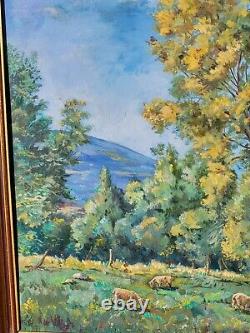 Ancient Table Signed Animated Landscape Oil Painting on Isorel Panel