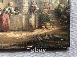 Ancient Tableau, Animated Scene Around the Well, Italy, Oil on Panel, 19th Century