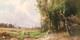 Ancient Tableau. French School. Animated Landscape Oil Painting On Canvas