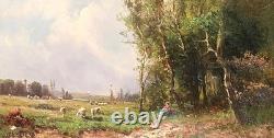 Ancient Tableau. French School. Animated Landscape Oil Painting on Canvas