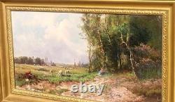Ancient Tableau. French School. Animated Landscape Oil Painting on Canvas